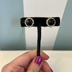 Crystal Earrings, Black and Crystal, clip on